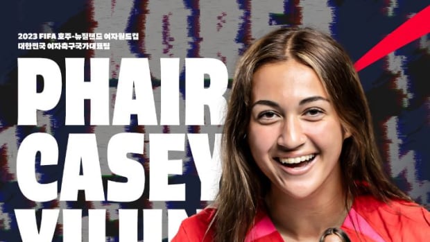 Two images of Casey Phair posted by the Korea Football Association on Twitter following the player's call-up to South Korea's FIFA Women's World Cup squad in 2023